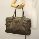 Salvatore Ferragamo Gancini Hand Bag Leather Khaki Silver Auth 140186-21