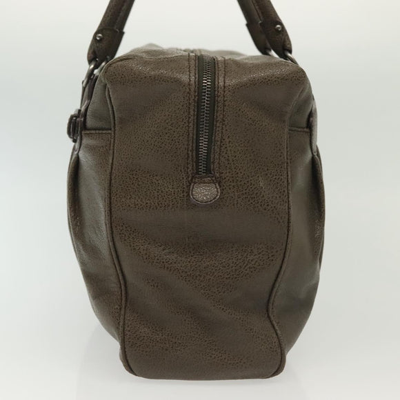 Salvatore Ferragamo Gancini Hand Bag Leather Khaki Silver Auth 140186