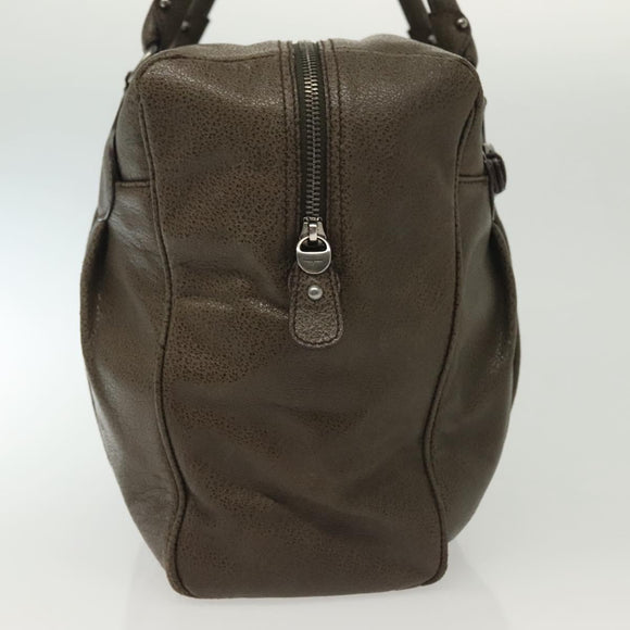 Salvatore Ferragamo Gancini Hand Bag Leather Khaki Silver Auth 140186