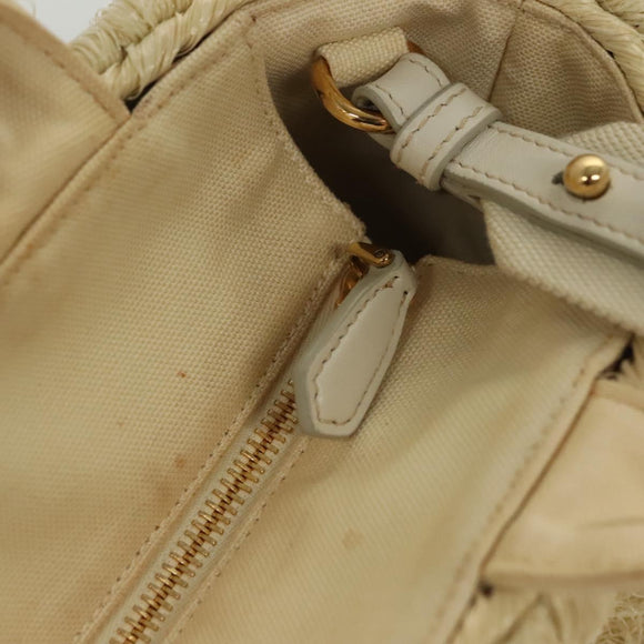 PRADA Hand Bag Raffia 2way Ivory Gold Auth 140191