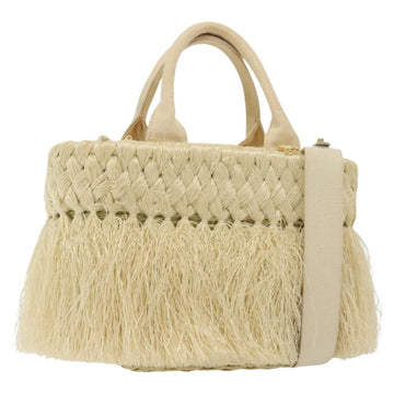 PRADA Hand Bag Raffia 2way Ivory Gold Auth 140191