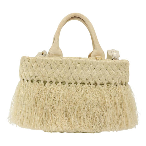 PRADA Hand Bag Raffia 2way Ivory Gold Auth 140191