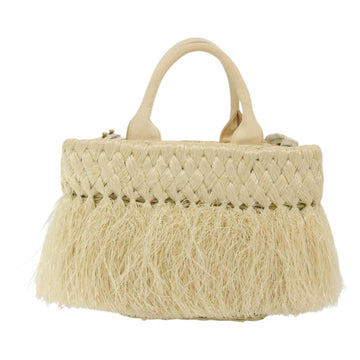 PRADA Hand Bag Raffia 2way Ivory Gold Auth 140191 - 0