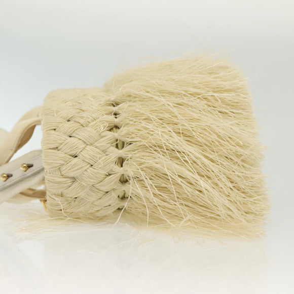 PRADA Hand Bag Raffia 2way Ivory Gold Auth 140191