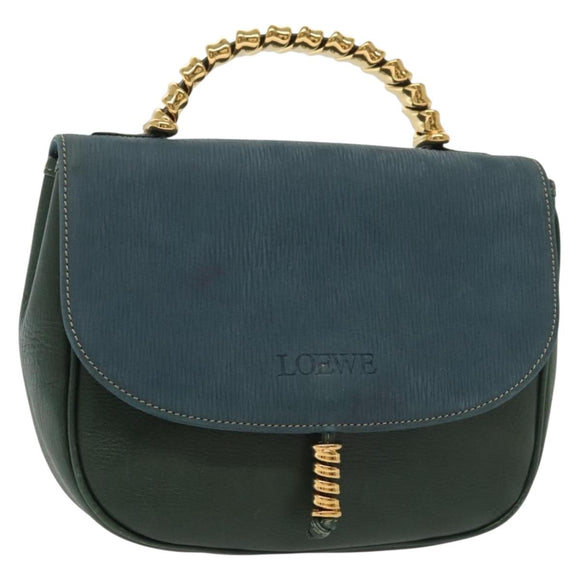 LOEWE Velazquez Hand Bag Leather Green Gold Auth 140193