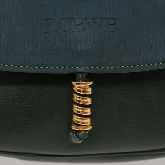 LOEWE Velazquez Hand Bag Leather Green Gold Auth 140193
