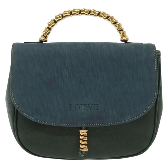 LOEWE Velazquez Hand Bag Leather Green Gold Auth 140193