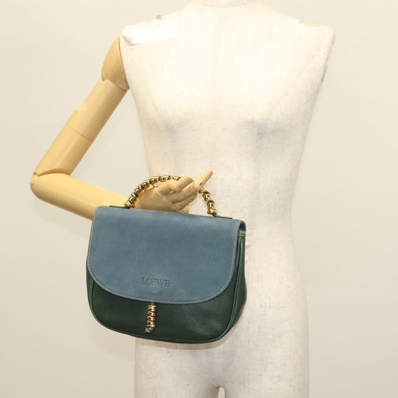 LOEWE Velazquez Hand Bag Leather Green Gold Auth 140193