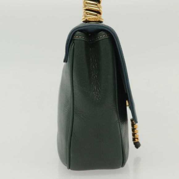 LOEWE Velazquez Hand Bag Leather Green Gold Auth 140193