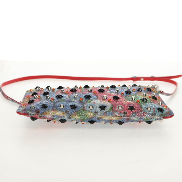 Christian Louboutin Shoulder Bag Sequin Red Silver Auth 140194V