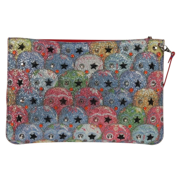 Christian Louboutin Shoulder Bag Sequin Red Silver Auth 140194V