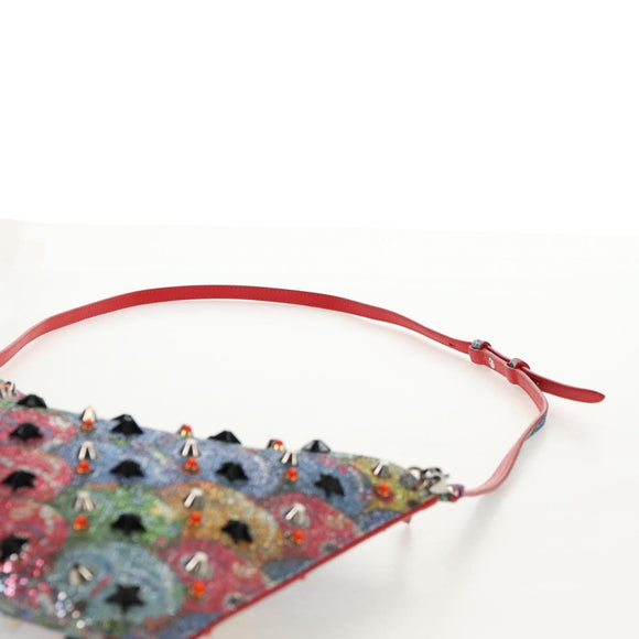 Christian Louboutin Shoulder Bag Sequin Red Silver Auth 140194V