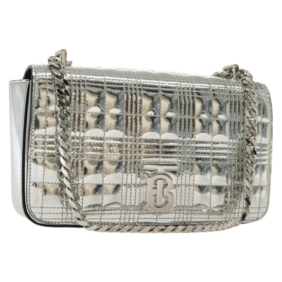BURBERRY Chain Shoulder Bag Enamel Silver Auth 140195