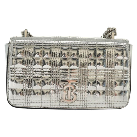 BURBERRY Chain Shoulder Bag Enamel Silver Auth 140195