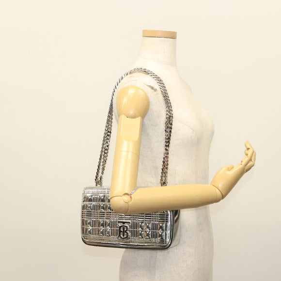 BURBERRY Chain Shoulder Bag Enamel Silver Auth 140195
