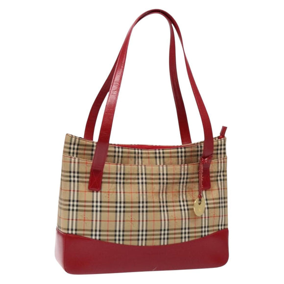 BURBERRY Nova Check Tote Bag Canvas Beige Gold Auth 140196