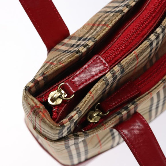 BURBERRY Nova Check Tote Bag Canvas Beige Gold Auth 140196