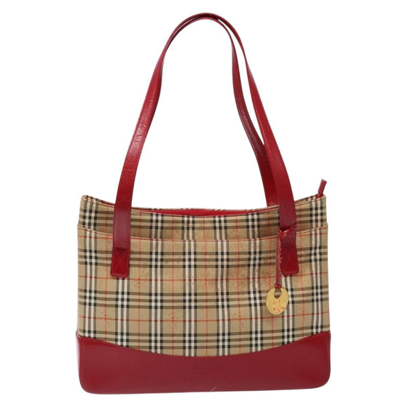 BURBERRY Nova Check Tote Bag Canvas Beige Gold Auth 140196