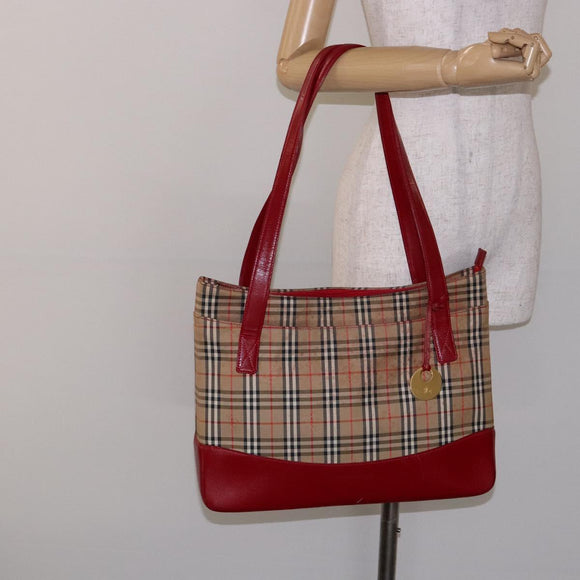 BURBERRY Nova Check Tote Bag Canvas Beige Gold Auth 140196