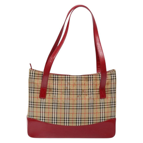 BURBERRY Nova Check Tote Bag Canvas Beige Gold Auth 140196