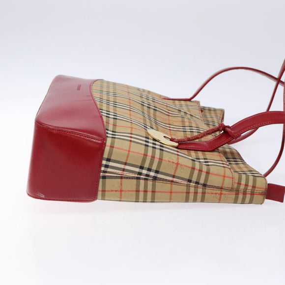 BURBERRY Nova Check Tote Bag Canvas Beige Gold Auth 140196