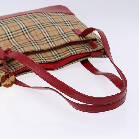 BURBERRY Nova Check Tote Bag Canvas Beige Gold Auth 140196