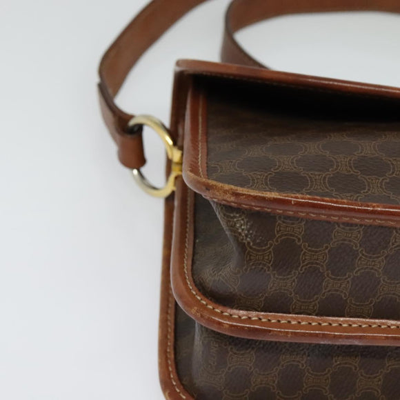 CELINE Macadam Canvas Shoulder Bag PVC Leather Brown Gold Auth 140198