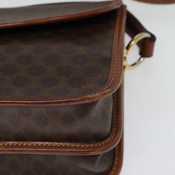 CELINE Macadam Canvas Shoulder Bag PVC Leather Brown Gold Auth 140198