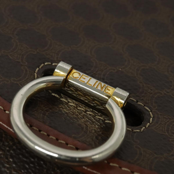 CELINE Macadam Canvas Shoulder Bag PVC Leather Brown Gold Auth 140198