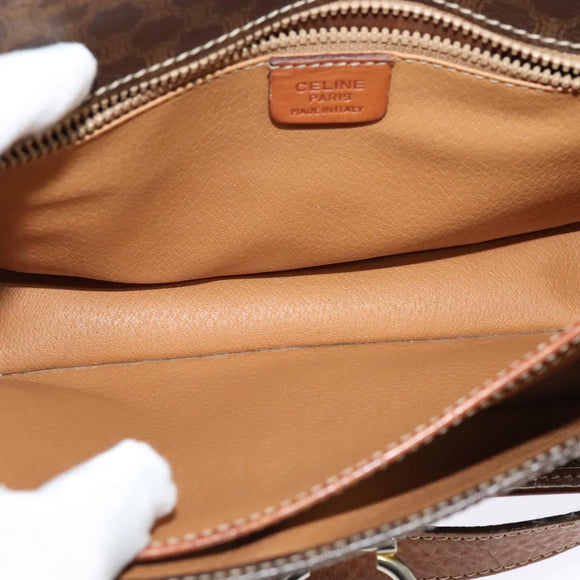 CELINE Macadam Canvas Shoulder Bag PVC Leather Brown Gold Auth 140198