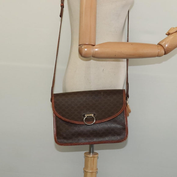 CELINE Macadam Canvas Shoulder Bag PVC Leather Brown Gold Auth 140198