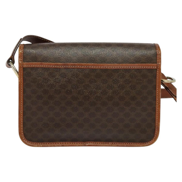 CELINE Macadam Canvas Shoulder Bag PVC Leather Brown Gold Auth 140198