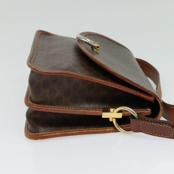 CELINE Macadam Canvas Shoulder Bag PVC Leather Brown Gold Auth 140198