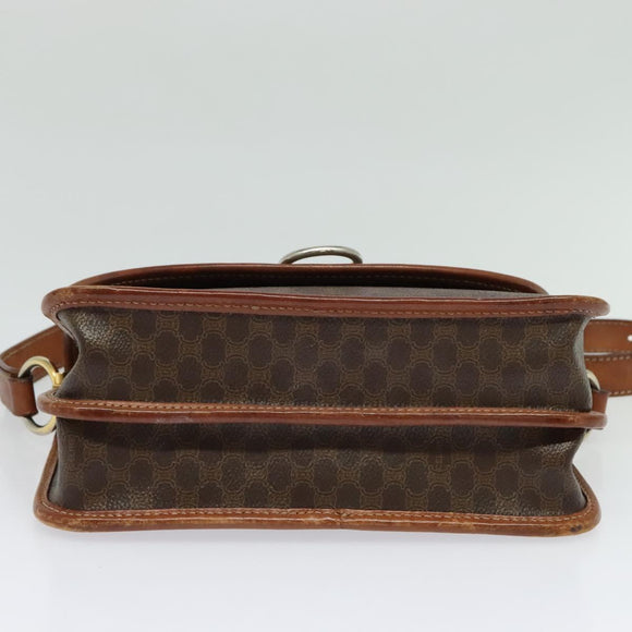 CELINE Macadam Canvas Shoulder Bag PVC Leather Brown Gold Auth 140198