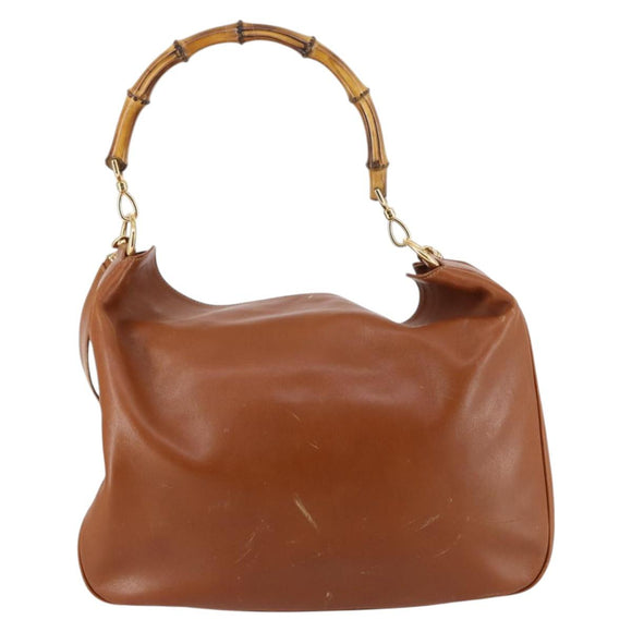 GUCCI Bamboo Shoulder Bag Leather 2way Brown Gold 001 1781 1577 Auth 140200