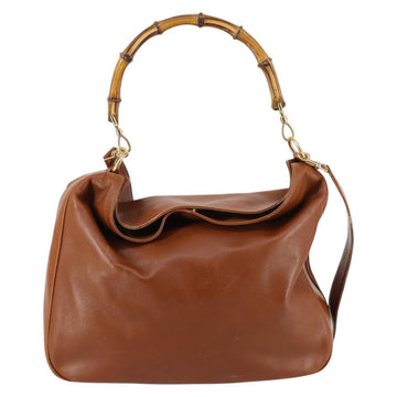 GUCCI Bamboo Shoulder Bag Leather 2way Brown Gold 001 1781 1577 Auth 140200 - 0
