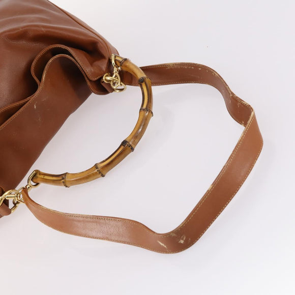 GUCCI Bamboo Shoulder Bag Leather 2way Brown Gold 001 1781 1577 Auth 140200