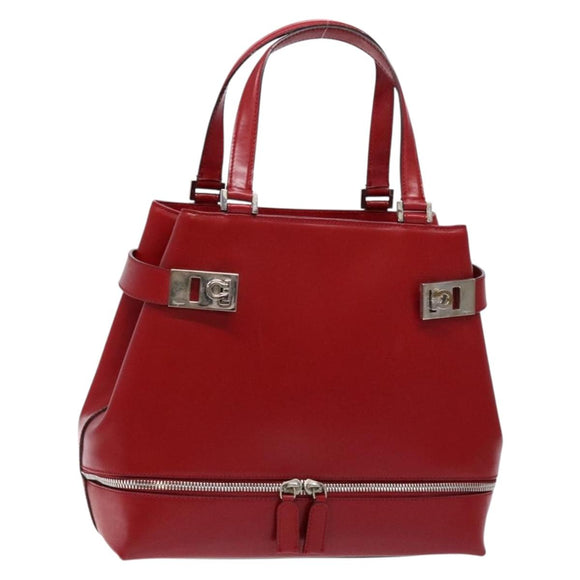 Salvatore Ferragamo Gancini Hand Bag Leather Red Silver Auth 140213