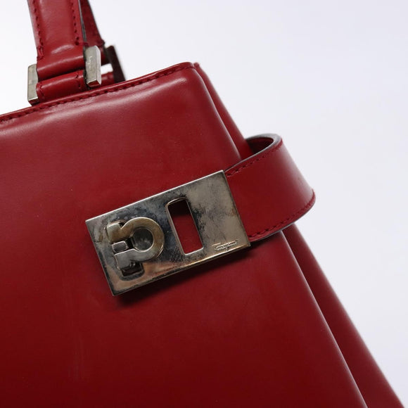 Salvatore Ferragamo Gancini Hand Bag Leather Red Silver Auth 140213