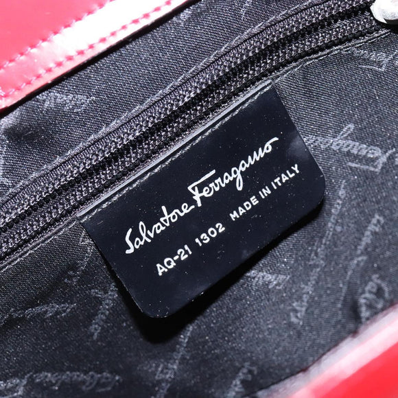 Salvatore Ferragamo Gancini Hand Bag Leather Red Silver Auth 140213