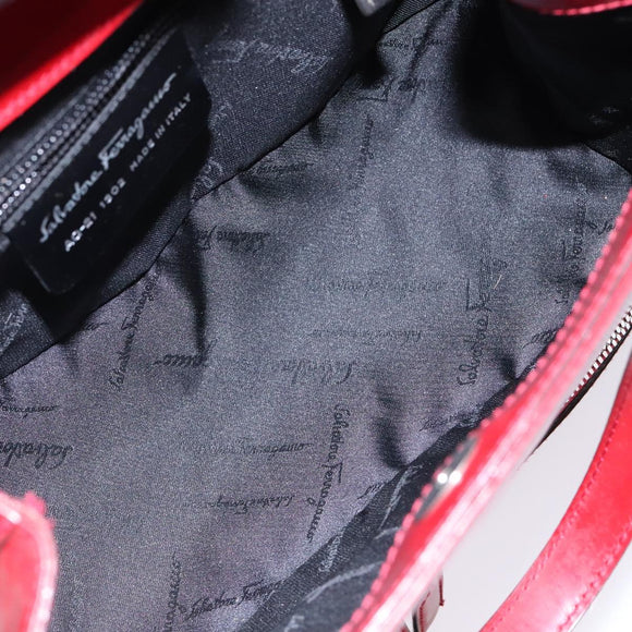 Salvatore Ferragamo Gancini Hand Bag Leather Red Silver Auth 140213