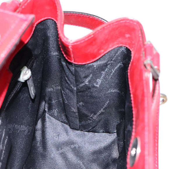 Salvatore Ferragamo Gancini Hand Bag Leather Red Silver Auth 140213