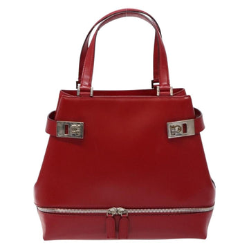 Salvatore Ferragamo Gancini Hand Bag Leather Red Silver Auth 140213 - 0