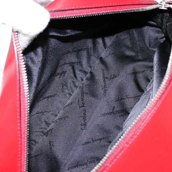 Salvatore Ferragamo Gancini Hand Bag Leather Red Silver Auth 140213
