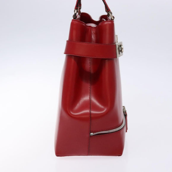 Salvatore Ferragamo Gancini Hand Bag Leather Red Silver Auth 140213