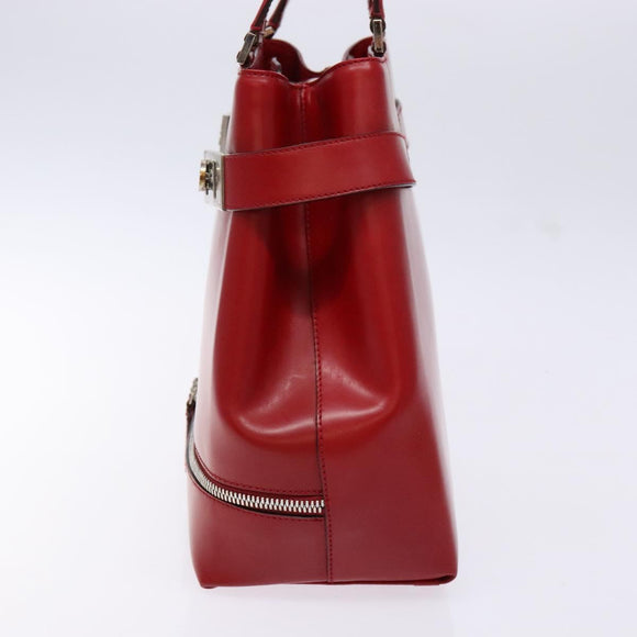 Salvatore Ferragamo Gancini Hand Bag Leather Red Silver Auth 140213