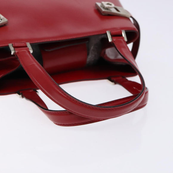 Salvatore Ferragamo Gancini Hand Bag Leather Red Silver Auth 140213