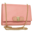 Salvatore Ferragamo Chain Vala Shoulder Bag Leather Pink Gold Auth 140214-1