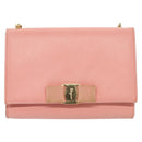 Salvatore Ferragamo Chain Vala Shoulder Bag Leather Pink Gold Auth 140214-13