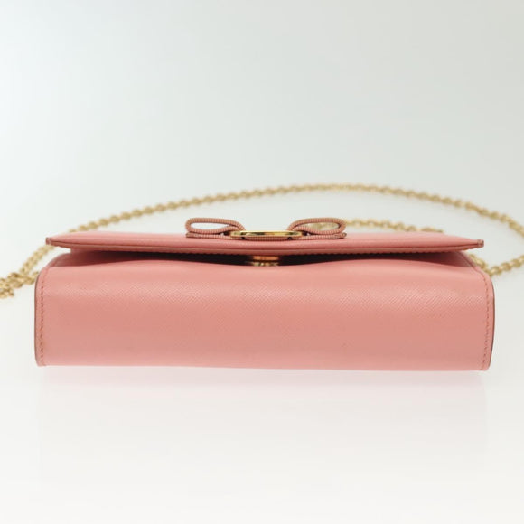 Salvatore Ferragamo Chain Vala Shoulder Bag Leather Pink Gold Auth 140214